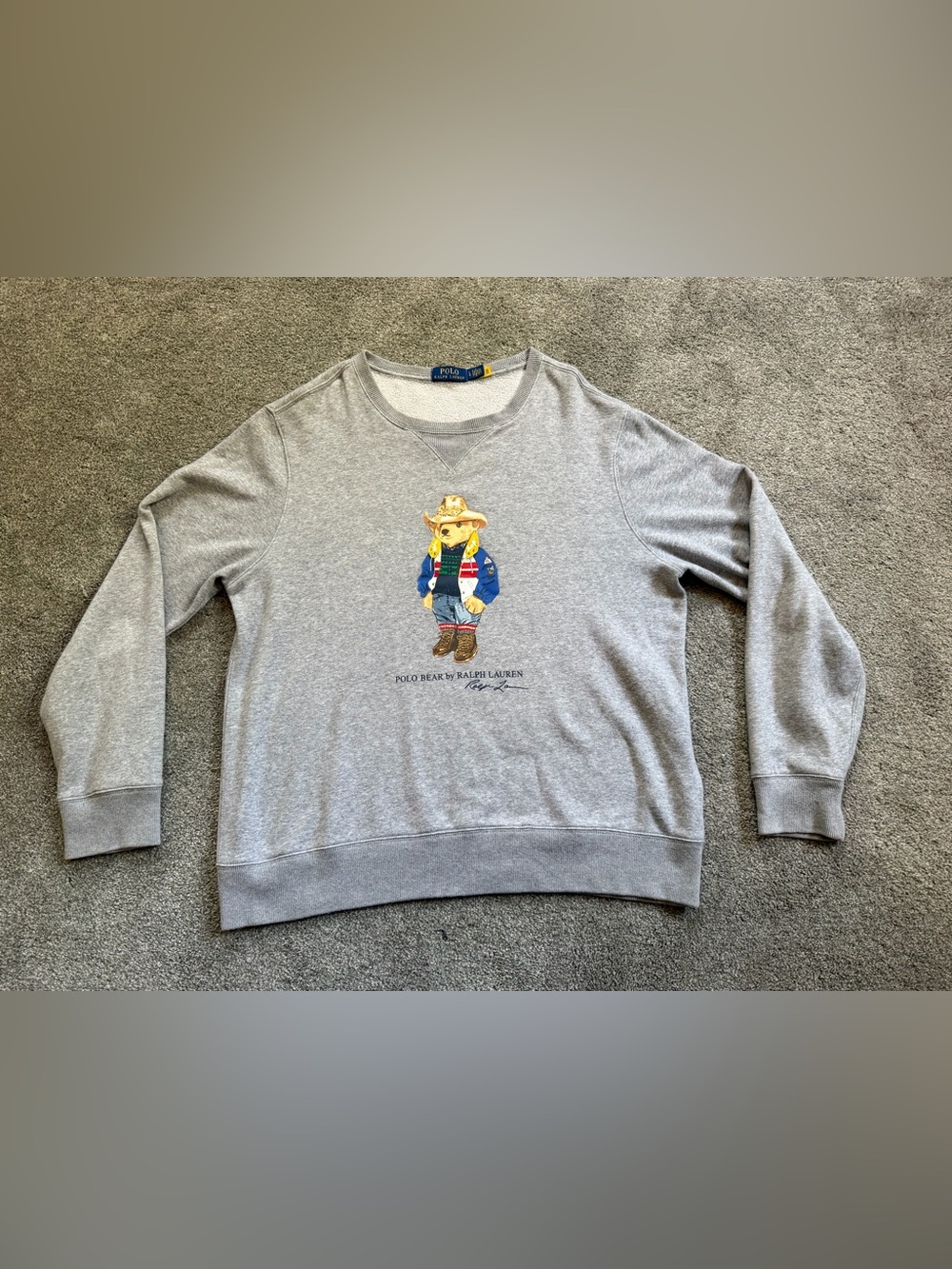 POLO RALPH LAUREN COWBOY BEAR Pullover Sweatshirt Gray Western Rodeo Size Large